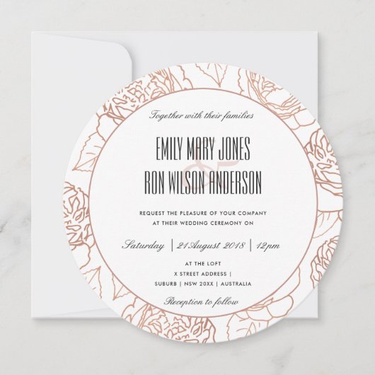 LUXE ELEGANT BLUSH PINK ROSE GOLD FLORAL WEDD EINLADUNG (Vorderseite)