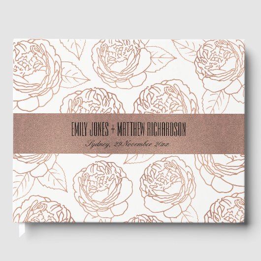 LUXE ELEGANT BLUSH PINK ROSE GOLD FLORAL WEDD GÄSTEBUCH (Vorderseite)