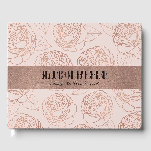 LUXE ELEGANT BLUSH PINK ROSE GOLD FLORAL WEDD GÄSTEBUCH (Vorderseite)
