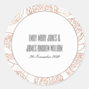 LUXE ELEGANT BLUSH PINK ROSE GOLD FLORAL WEDD RUNDER AUFKLEBER