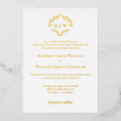 Luxe Elegant Wreath Monogram White Gold Wedding Folieneinladung (Vorderseite)