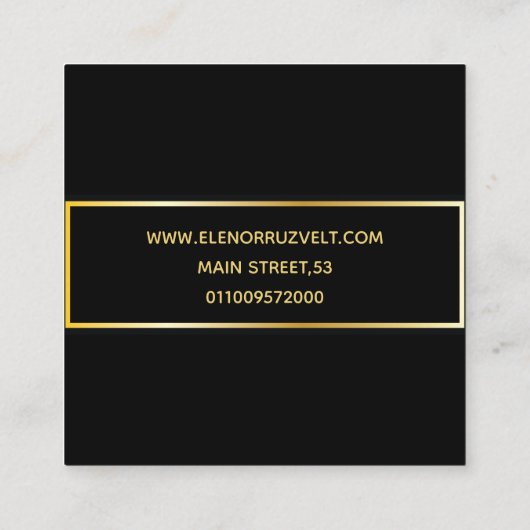 Luxe elegante, florale Black Gold Business Card Quadratische Visitenkarte (Rückseite)