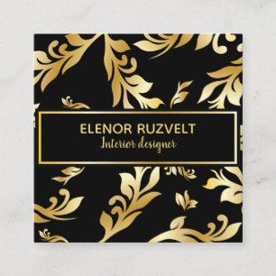 Luxe elegante, florale Black Gold Business Card Quadratische Visitenkarte