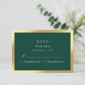 Luxe Emerald Green Classic Imitate Gold RSVP Card Karte (Stehend Vorderseite)