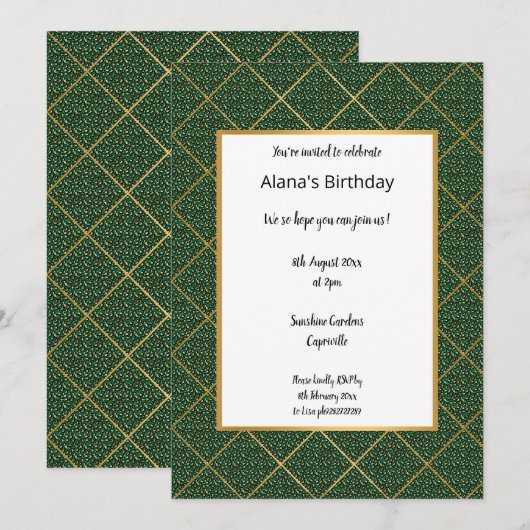 LUXE EMERALD TIERDRUCKERINVITATION EINLADUNG (Vorne/Hinten)