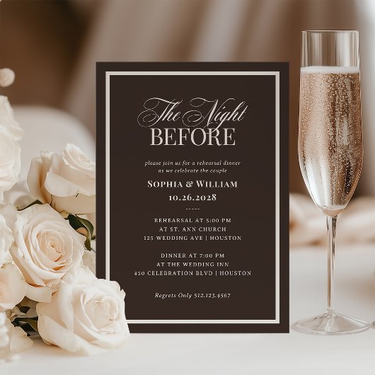 Luxe Espresso Brown | Neutral Rehearsal Dinner Einladung
