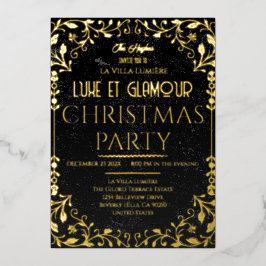 Luxe et Glamour Black Gold Christmas Invitation Folieneinladung
