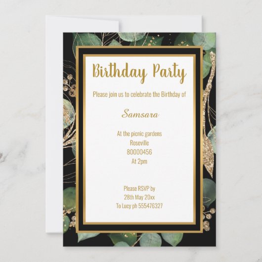 LUXE EUCALYPTUS BLACK GREEN SAGE 2 INVITATION EINLADUNG (Vorderseite)