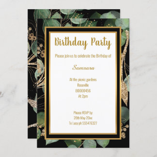 LUXE EUCALYPTUS BLACK GREEN SAGE 2 INVITATION EINLADUNG
