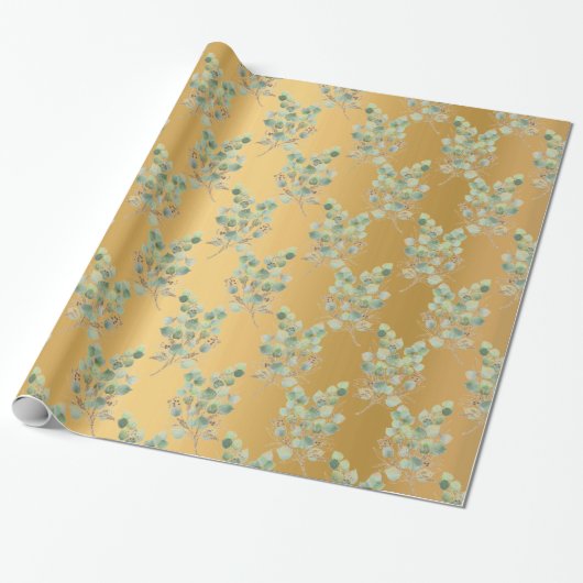 LUXE EUCALYPTUS GOLD WRAPPING PAPIER GESCHENKPAPIER (Ungerollt)