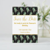 LUXE EUCALYPTUS PATTERN BLACK SAVE THE DATE UAWG RSVP KARTE (Stehend Vorderseite)