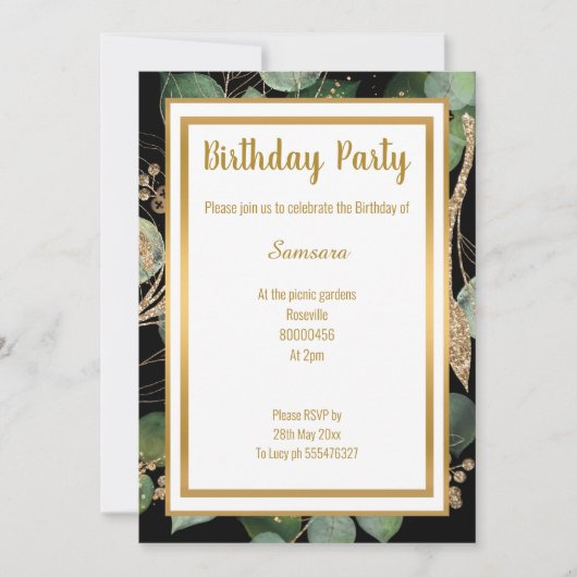 LUXE EUCALYPTUS SCHWARZE SAGE GREEN SAGE INVITATIO EINLADUNG (Vorderseite)