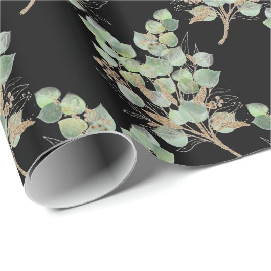 LUXE EUCALYPTUS SCHWARZPAPIER GESCHENKPAPIER (Rolleneckpunkt)