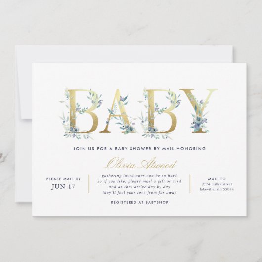 Luxe Floral Baby Shower by Mail Einladung (Vorderseite)