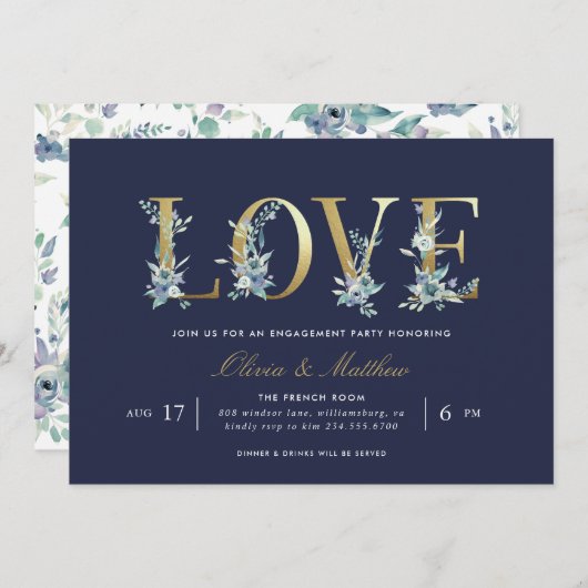 Luxe Floral Engagement Party Einladung (Vorne/Hinten)