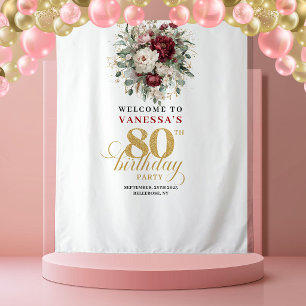 Luxe Floral Gold 80. Geburtstagsrückwand Wandteppich