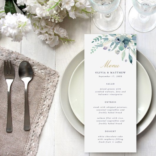 Luxe Floral Wedding Menu Card Menükarte