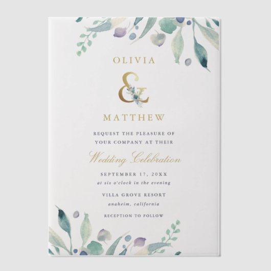 Luxe Floral Wedding Pergament Einladungen (Vorderseite)