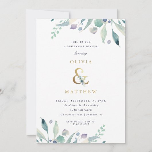 Luxe Floral Wedding Probe Dinner Einladung (Vorderseite)