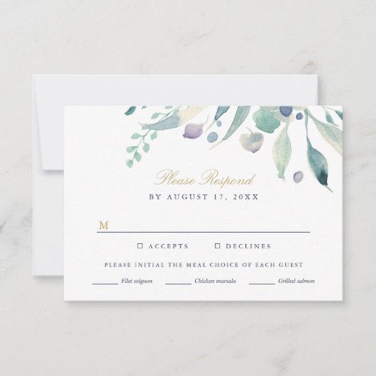 Luxe Floral Wedding RSVP Card mit Wahlmöglichkeit (Vorderseite)