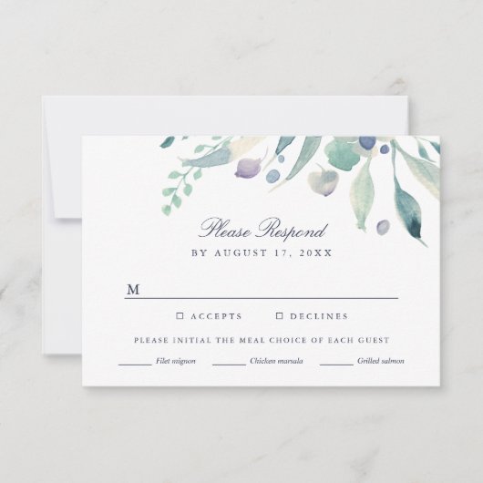 Luxe Floral Wedding RSVP Card mit Wahlmöglichkeit (Vorderseite)