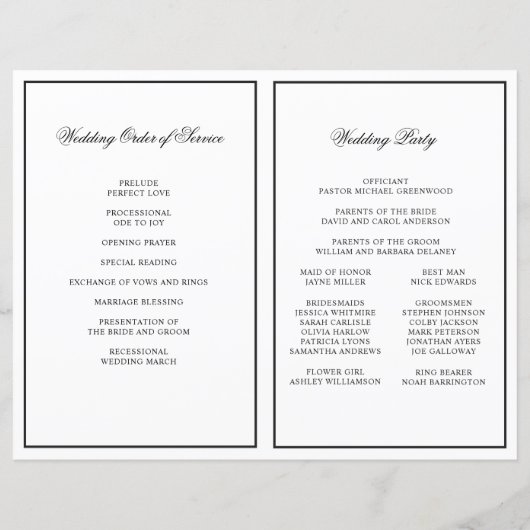 Luxe florale Rahmen für Hochzeitsprogramme (Rückseite)