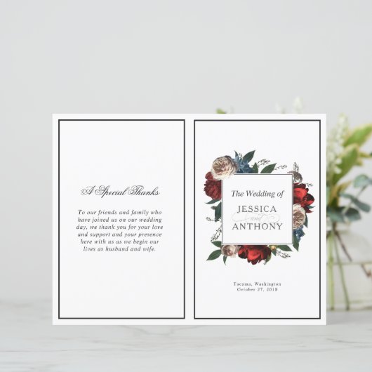 Luxe florale Rahmen für Hochzeitsprogramme (Stehend Vorderseite)