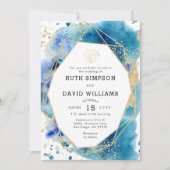 Luxe Frame Ocean Blue und Gold Hochzeit Einladung (Vorderseite)