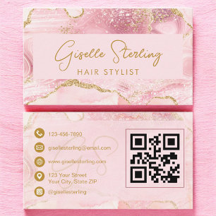 Luxe-Friseur-Stylist Blush Pink Gold Achat QR-Code Visitenkarte