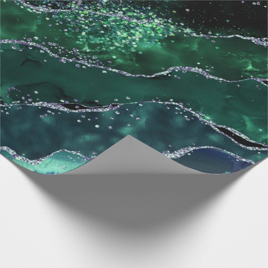 Luxe Gemstone Emerald Glitter Agate Geschenkpapier (Ecke)