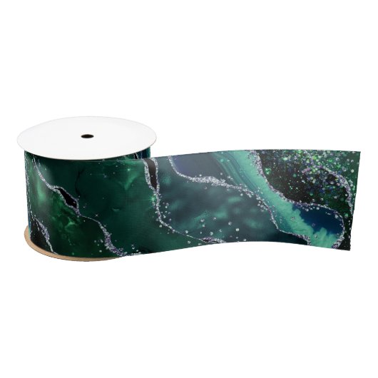 Luxe Gemstone Emerald Glitter Agate Satinband (Spule)