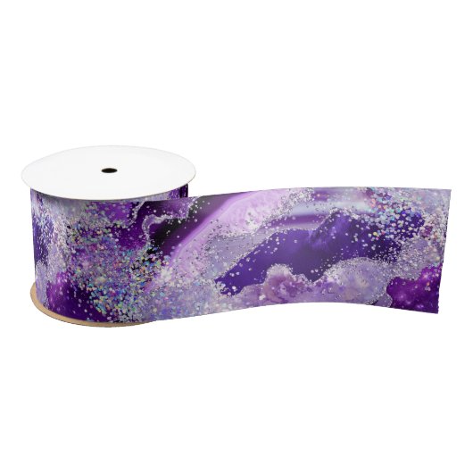 Luxe Gemstone Marble Purple Glitter Agate Satinband (Spule)