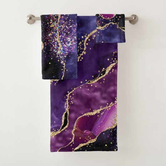 Luxe Gemstone Purple Gold Glitter Agate Badhandtuch Set (Insitu)