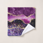 Luxe Gemstone Purple Gold Glitter Agate Badhandtuch Set (Waschlappen)