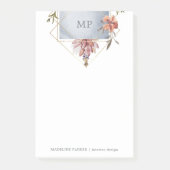 Luxe Geometric Floral mit Monogramm Post-it Klebezettel (Vorderseite)