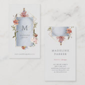 Luxe geometrisches Blumen mit Monogramm Visitenkarte (Vorne/Hinten)