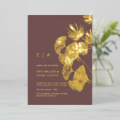Luxe Gingko Leaf Real Gold Wedding Folieneinladung (Stehend vorne)