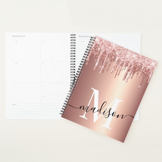Luxe Girly Rose Gold Foil Glitzer Tropfen Monogram Planer (Anzeige)