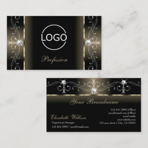 Luxe Glam Black Beige gezückte Juwelen mit Logo Visitenkarte