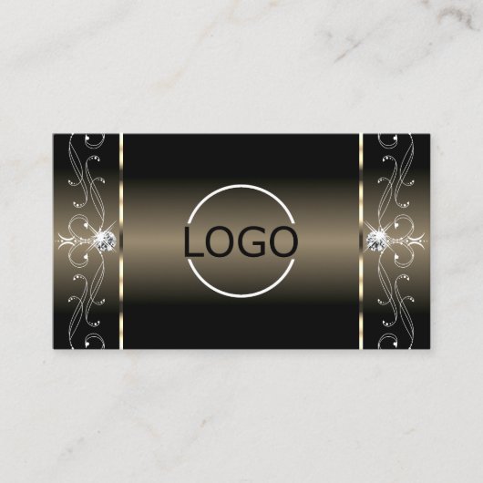 Luxe Glam Black Beige Squiggled Jewels Logo Foto Visitenkarte (Vorderseite)