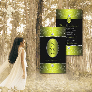 Luxe Glam Black Yellow Verziert Ornament Monogram Visitenkarte