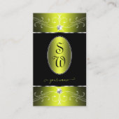 Luxe Glam Black Yellow Verziert Ornament Monogram Visitenkarte (Vorderseite)