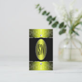 Luxe Glam Black Yellow Verziert Ornaments Initials Visitenkarte (Stehend Vorderseite)