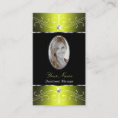 Luxe Glam Black Yellow Verzierte Ornamente mit Fot Visitenkarte (Vorderseite)