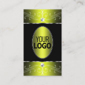 Luxe Glam Black Yellow Verzierte Ornamente mit Log Visitenkarte (Vorderseite)