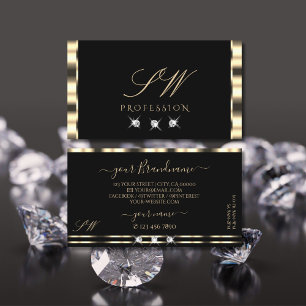 Luxe Glam Gold Black Sparkling Diamonds Initialen Visitenkarte