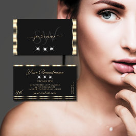 Luxe Glam Gold Black Sparkling Diamonds Monogram Visitenkarte