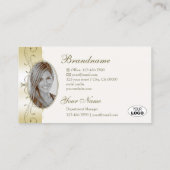 Luxe Glam Gold Creme Verziert Borders Logo und Fot Visitenkarte (Rückseite)