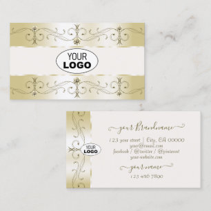 Luxe Glam Gold und Creme verzierte Ränder mit Logo Visitenkarte