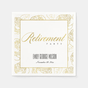 LUXE GLAM IMITATE GOLD WHITE ROSE FLORAL RETIREMEN SERVIETTE